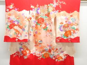 アンティーク　御所車に鴛鴦模様着物